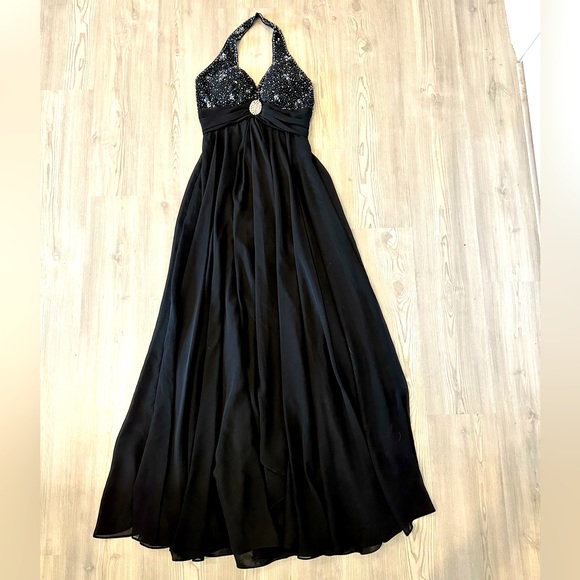 Dresses & Skirts - Black Halter Formal Dress with Silver Rhinestones